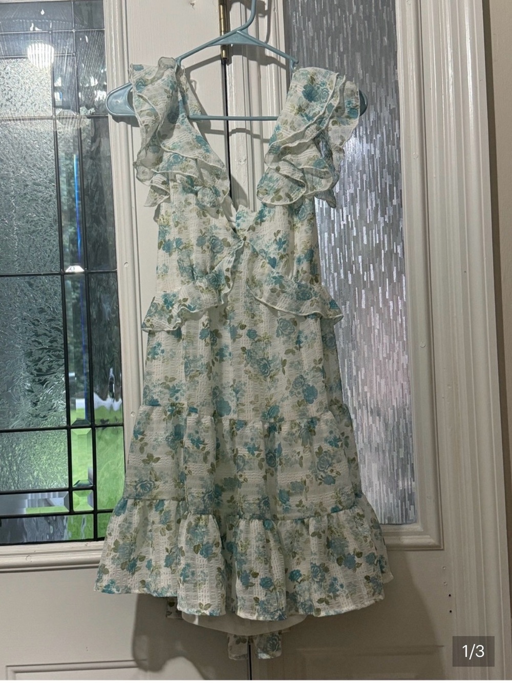 Ruffled Floral Sundress in Blue and Cream - Kids